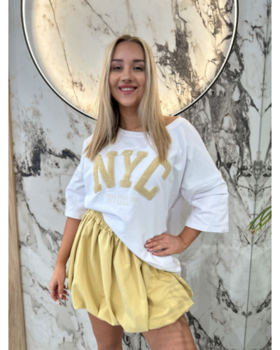 T-shirt NYC By o la la...! biały z żółtym