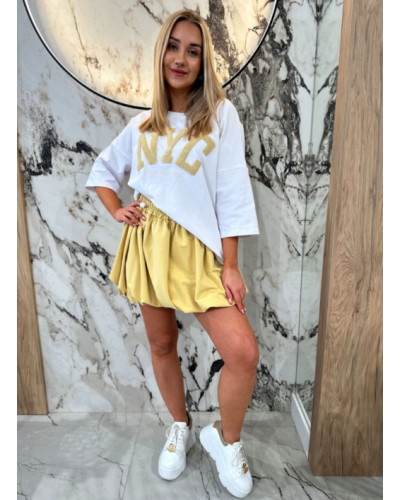 T-shirt NYC By o la la...! biały z żółtym