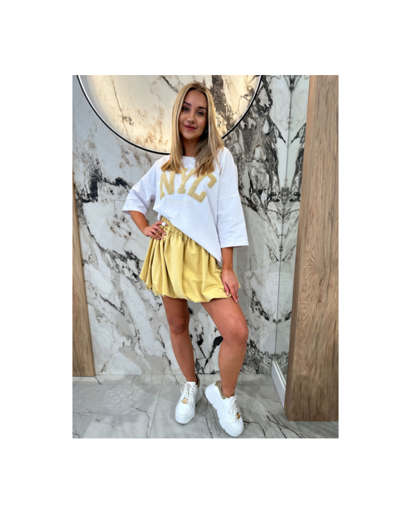 T-shirt NYC By o la la...! biały z żółtym