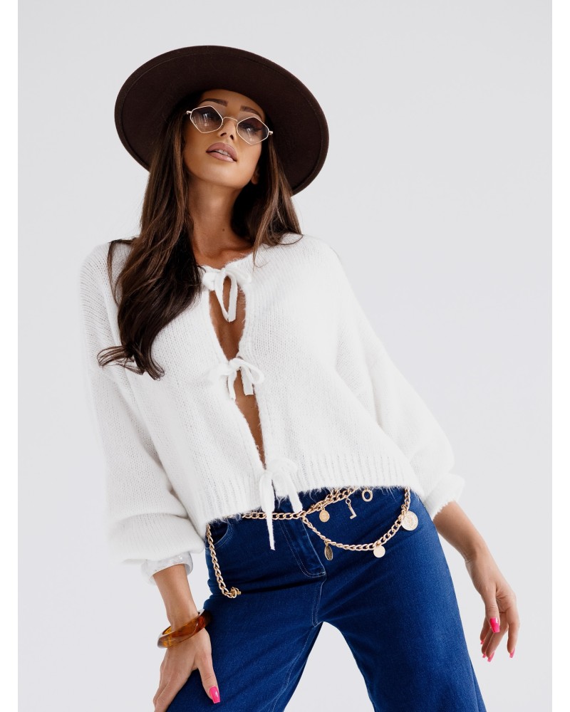 Kardigan z kokardkami By o la la...! śmietanowy