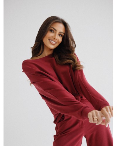 Bluza asymetryczna z różą By o la la...! merlot