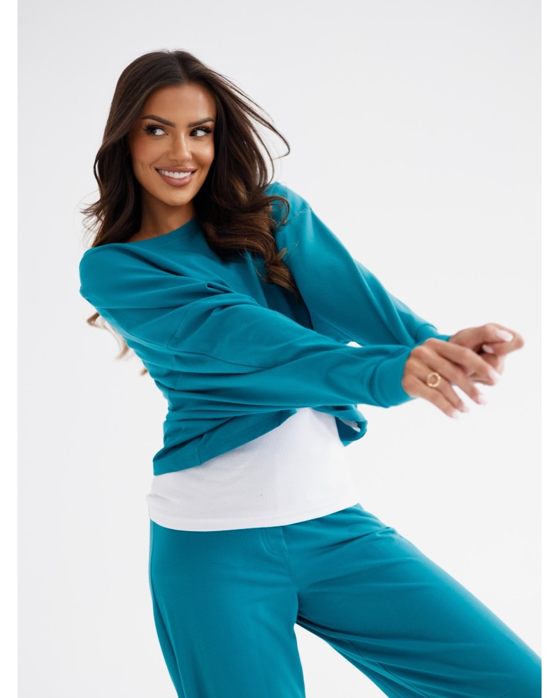 Bluza asymetryczna z różą By o la la...! petrol